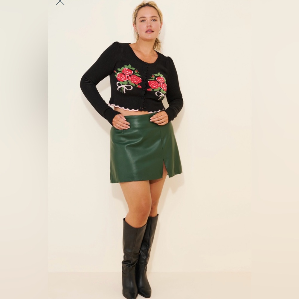 Green Vegan Leather Mini Skirt